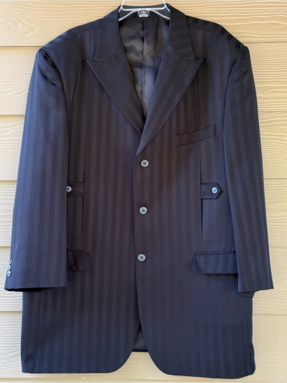 Falcone Luxury Black Shade Strip Polyester Tuxedo Coat Blazer Jacket Size 48L - Picture 2 of 12